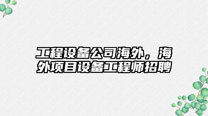 工程設備公司海外，海外項目設備工程師招聘